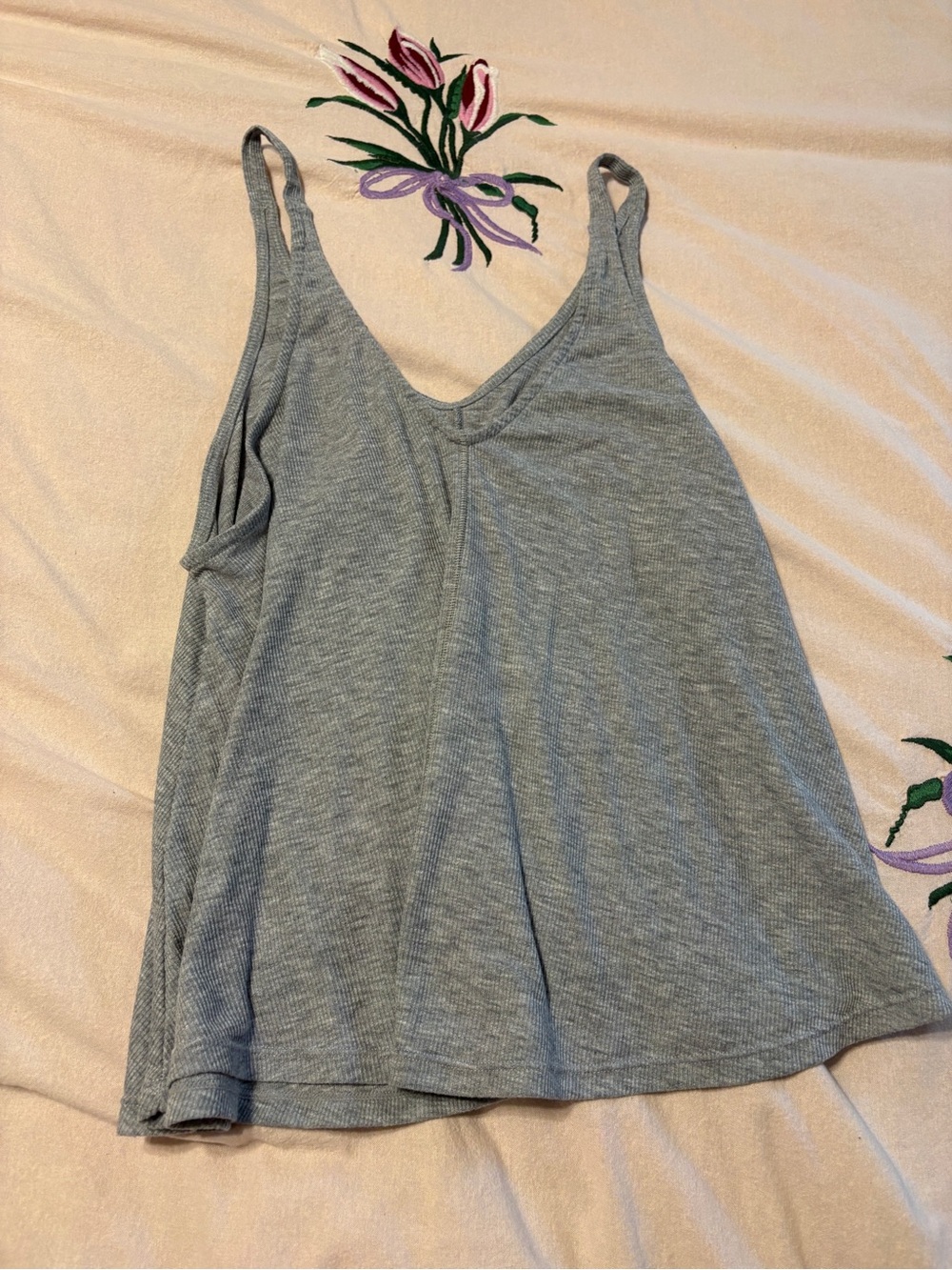 Free People Gray Ribbed Flow Tank Top - Picture 2 of 4